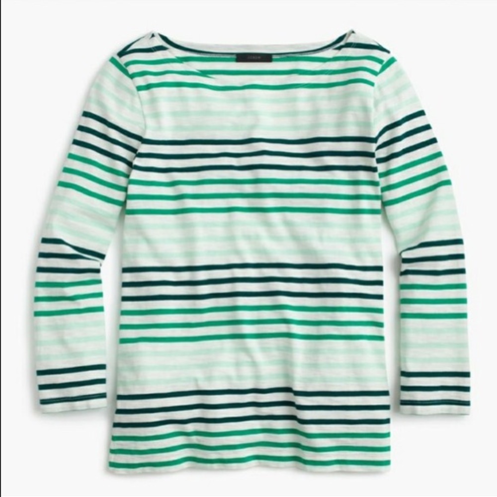 J. Crew Boatneck Top in Green Stripe - Medium
